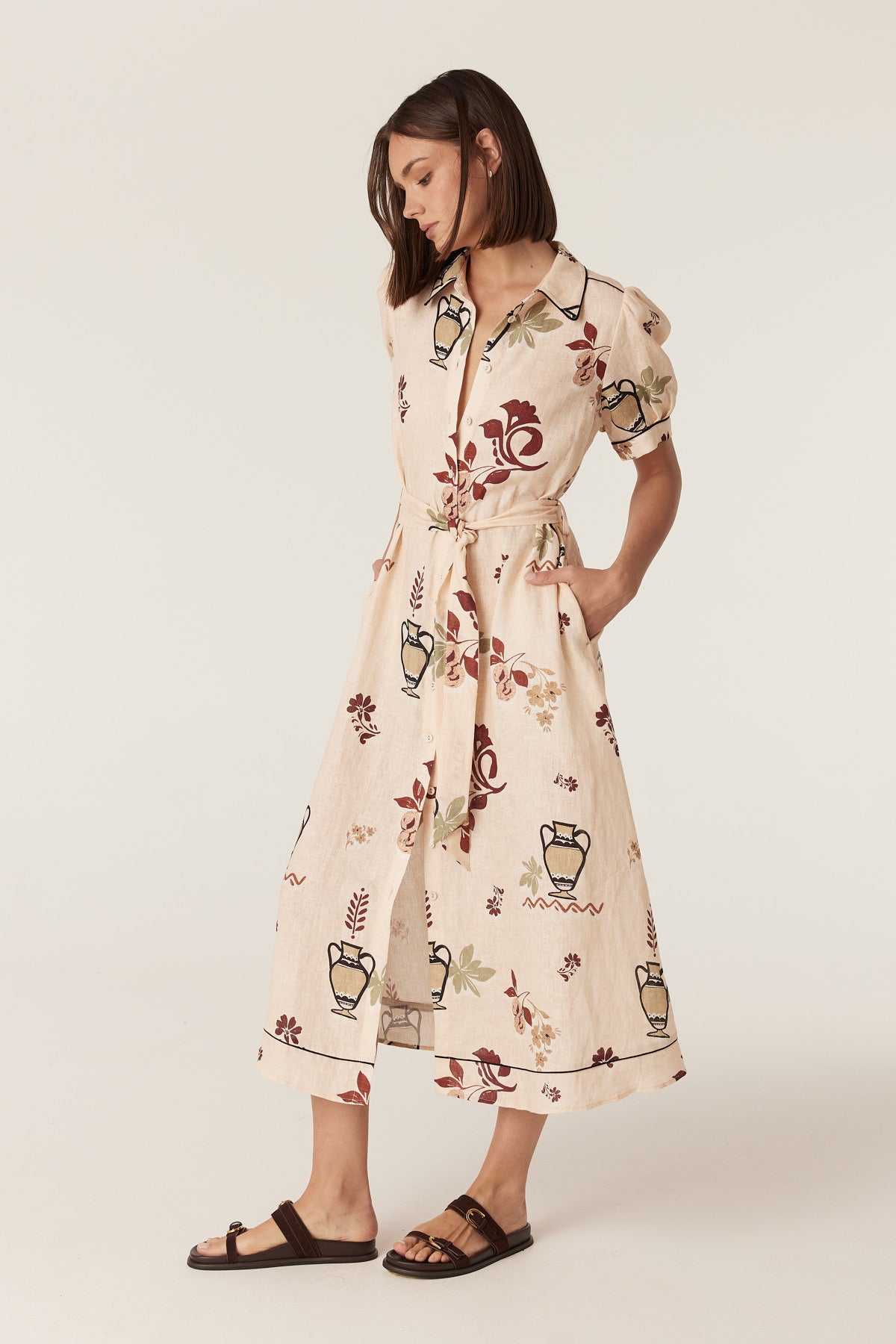 Cable Melbourne Avondale Linen Midi Dress - Rustic Garden Print