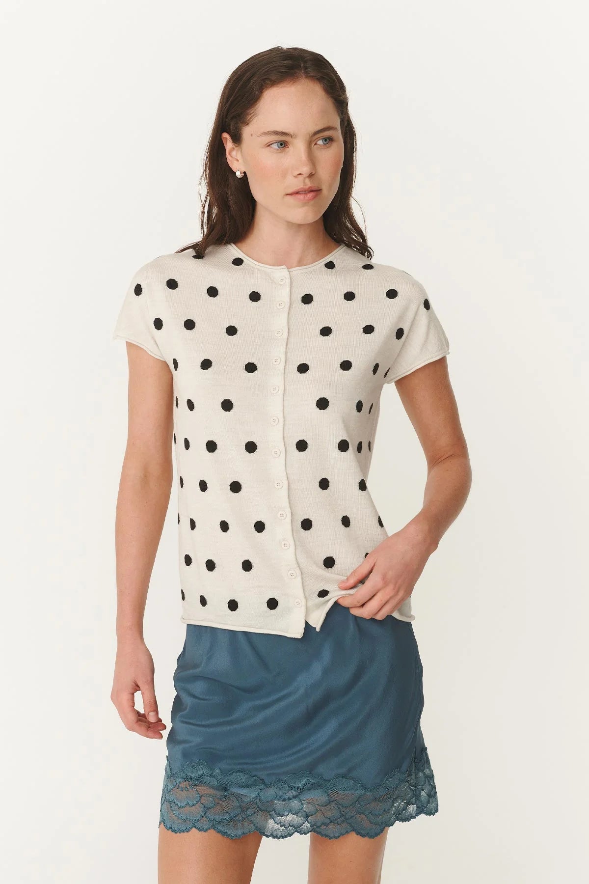 Sandra Merino Knit Top Bone -  Espresso Spot