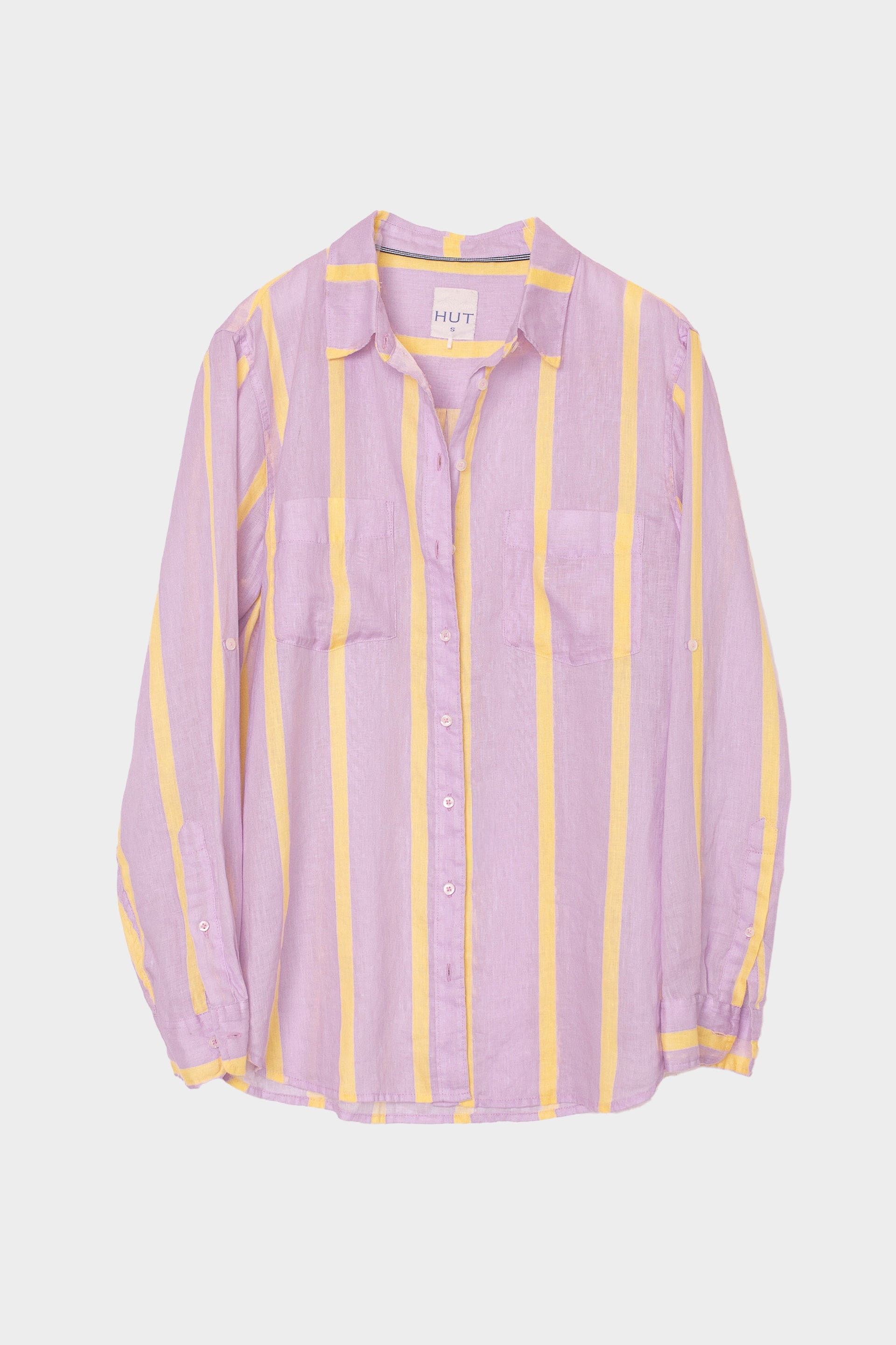HUT Boyfriend Linen Shirt – Sunshine Mauve Stripe