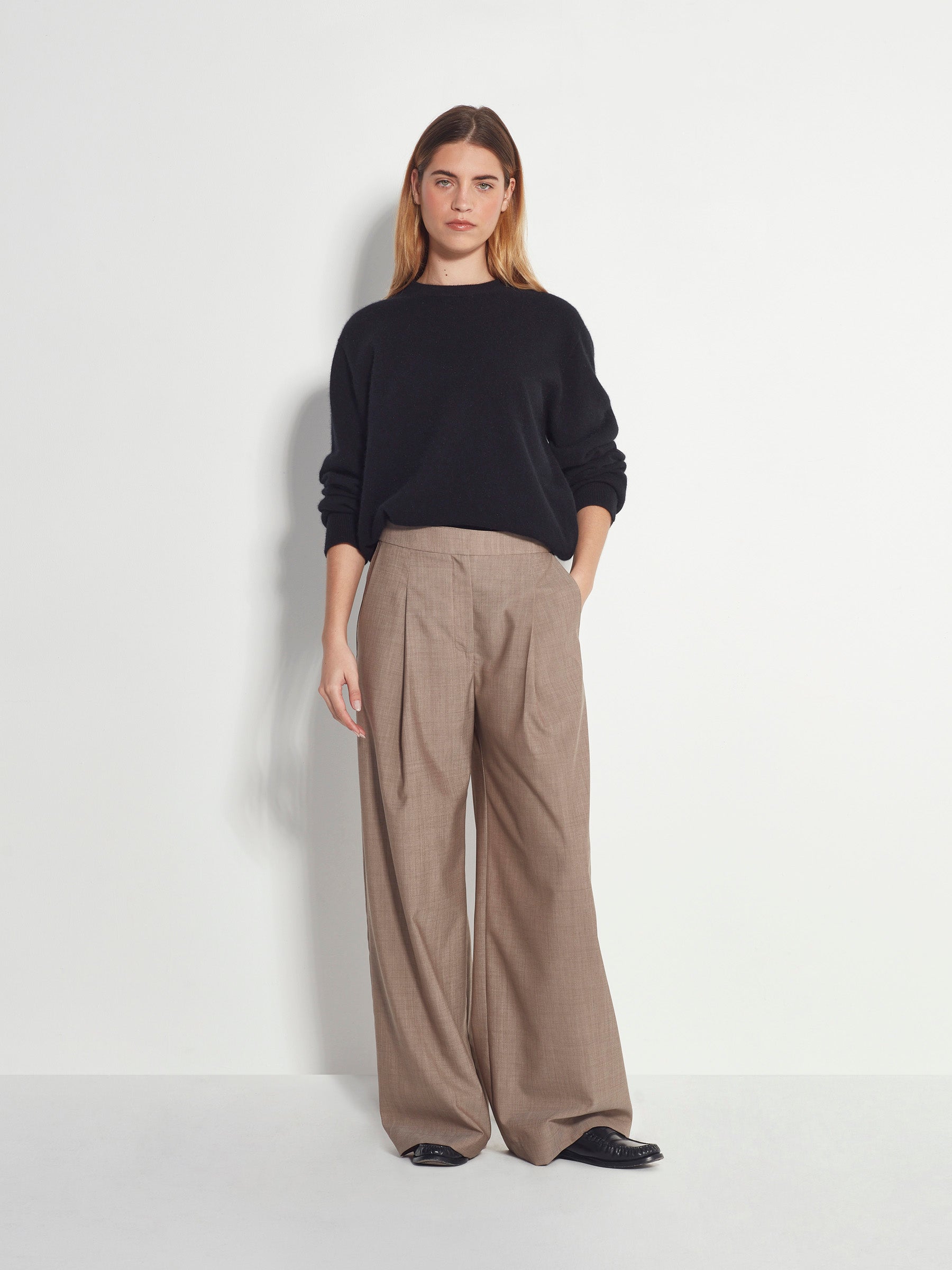 Juliette Hogan Calla Culotte Fine Wool Suiting - Salt and Pepper