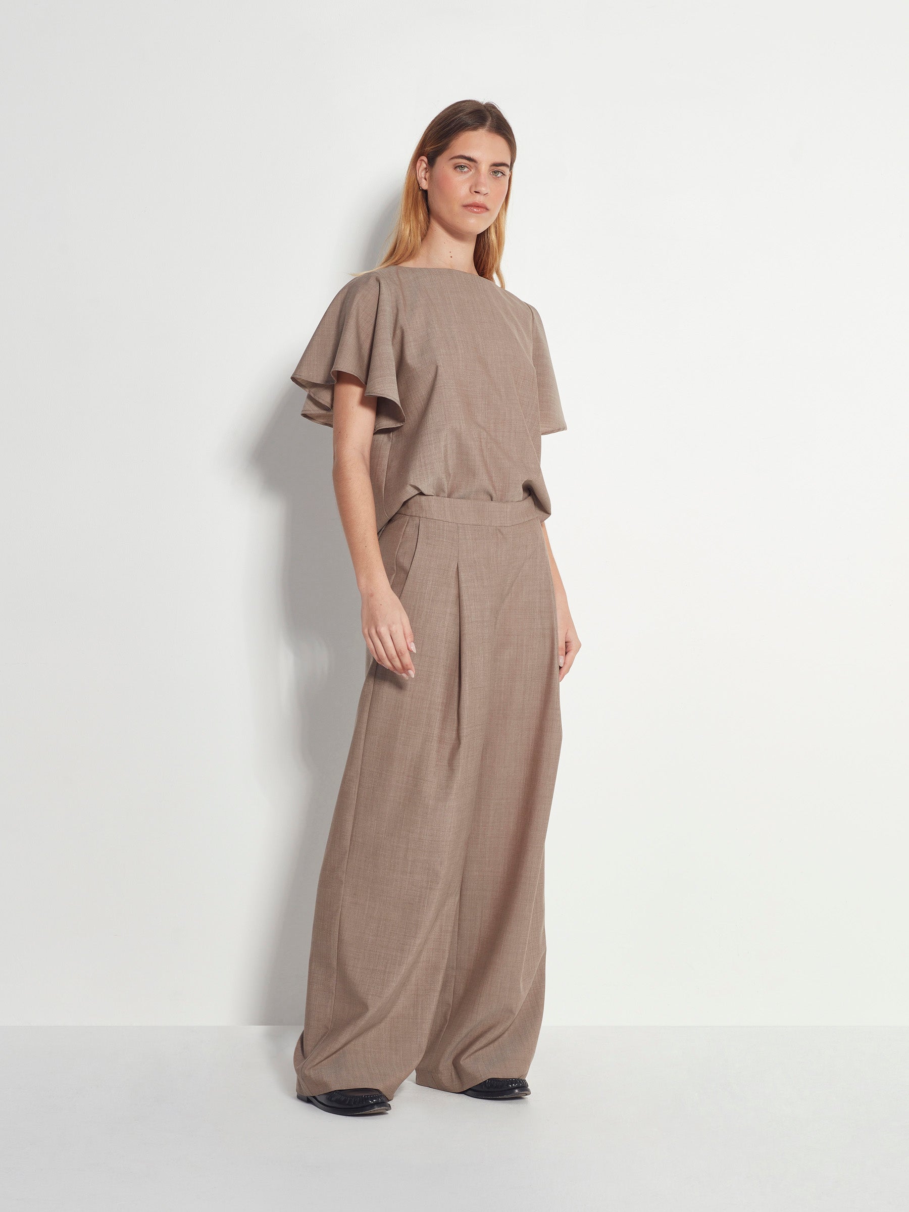 Juliette Hogan Calla Culotte Fine Wool Suiting - Salt and Pepper