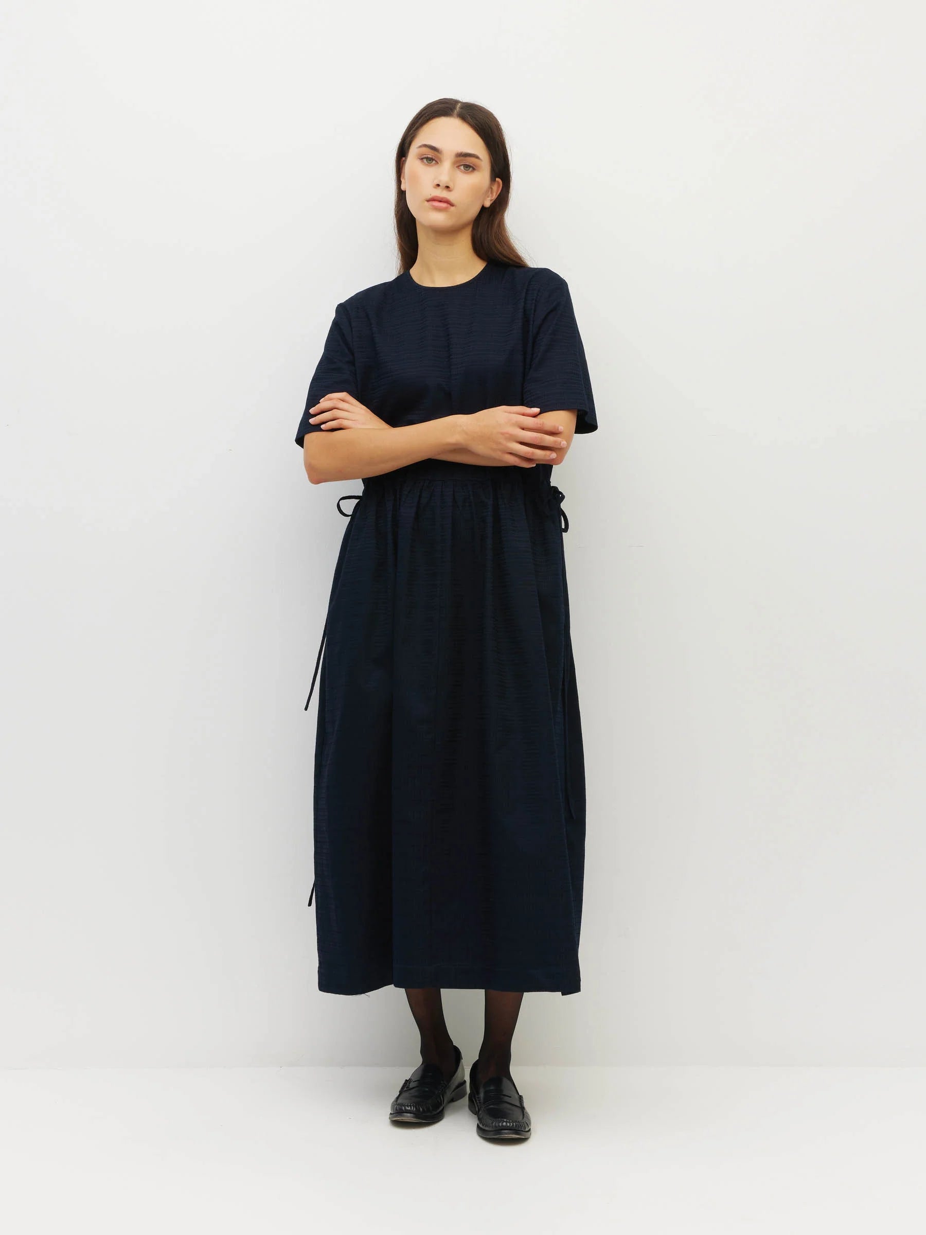 Dima Tunic (Textured Cotton) - Navy Linear