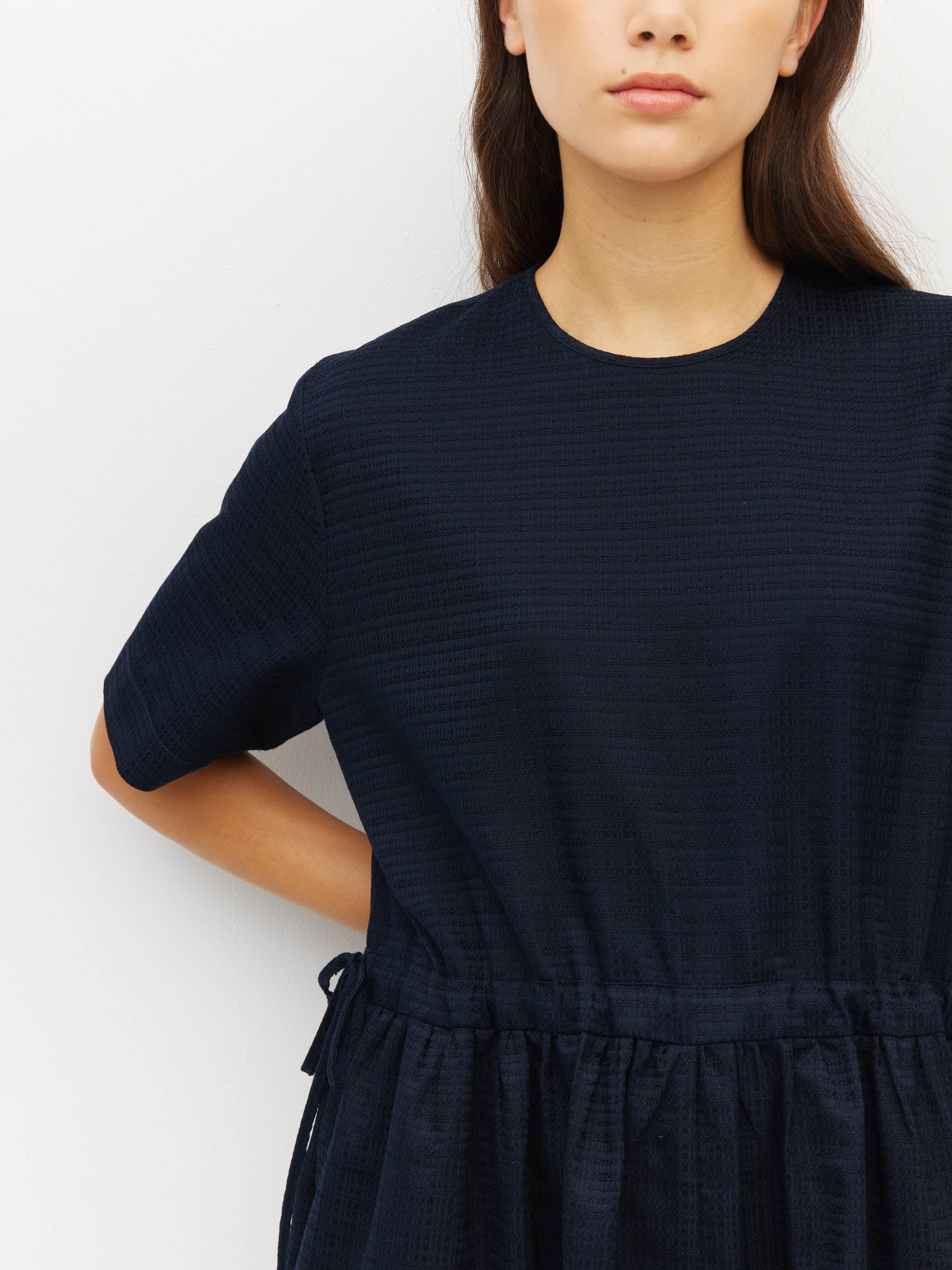 Dima Tunic (Textured Cotton) - Navy Linear