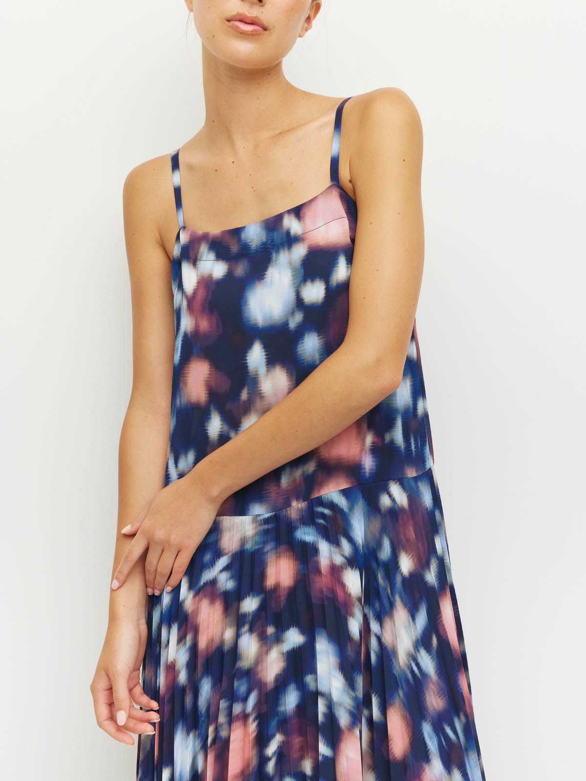Juliette Hogan Betty Pleat Dress - Rosette Haze Crepe Night Fall